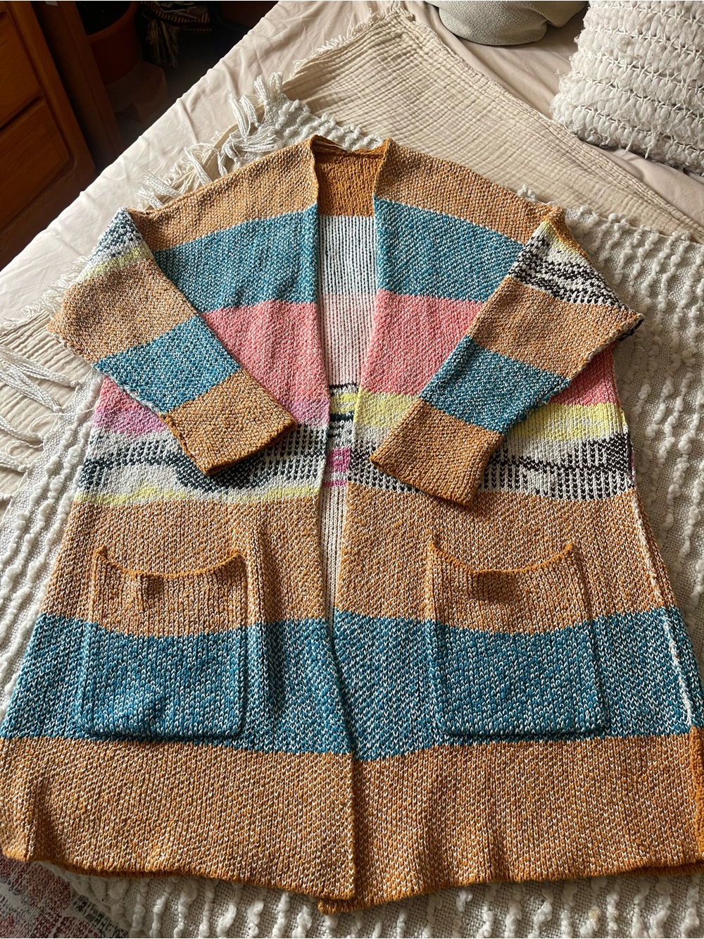 Free People color block open cardigan